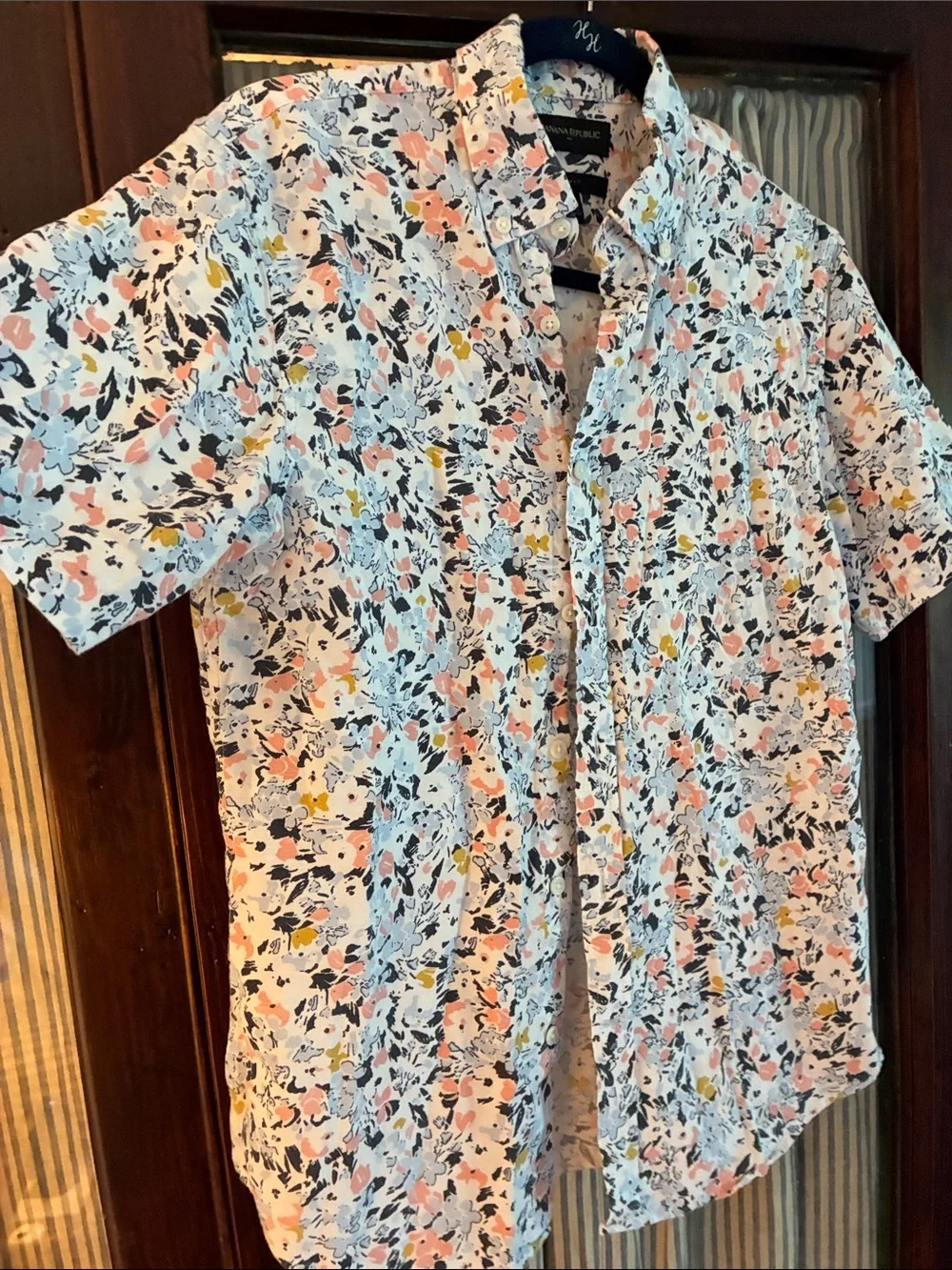 Men's Short-Sleeve Floral Button-Up Shirt - White/Pastel
